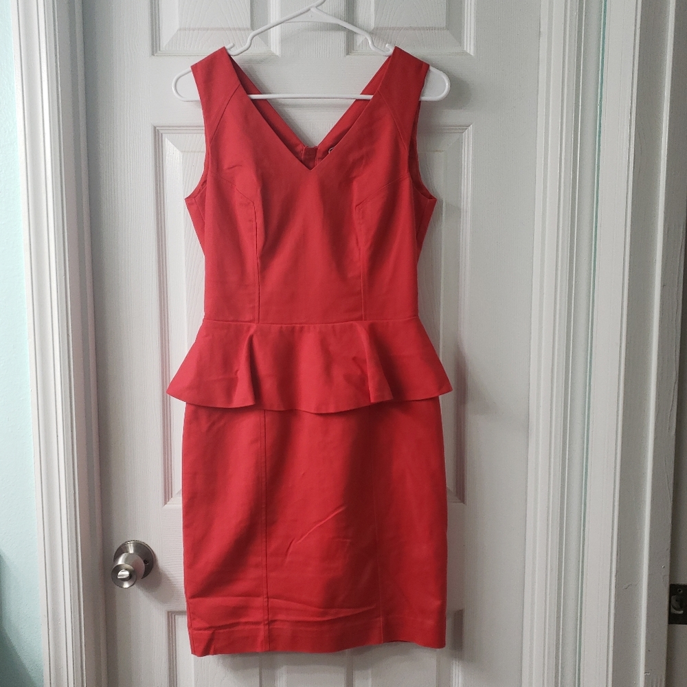 H&M Vibrant Red Zip Up Peplum Mini Dress